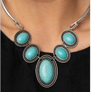 TURQUOISE SILVER CUFF BAR NECKLACE